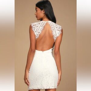 Lulus Truly Elegant White Eyelash Lace Backless Bodycon Mini Dress XS Bridal